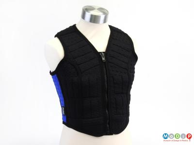 Front view of a running vest showing the zip closure down the centre.