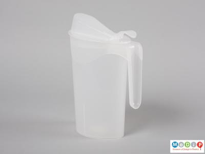 Side view of a milk jug showing the oval shape.