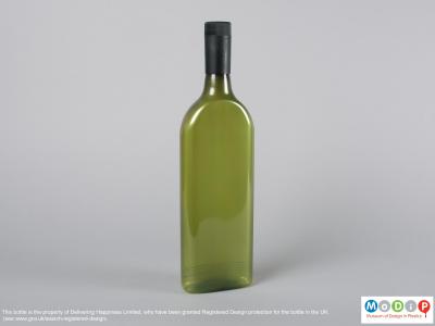 Front view of a bottle showing the rectangular shape.